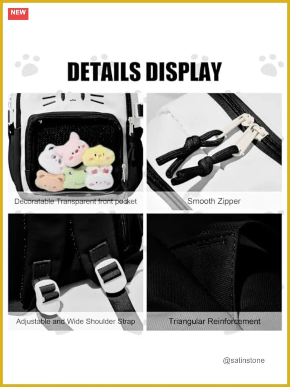 Kawaii Cat Ita Backpack with Display Window - Pin Display Purse for Cosplay &